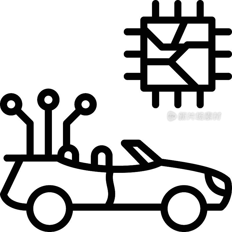 自动驾驶先进驾驶辅助系统概念，自动驾驶仪硬件和Chi Vector图标设计，自动驾驶汽车符号，Robo汽车标志，自动驾驶系统库存插图